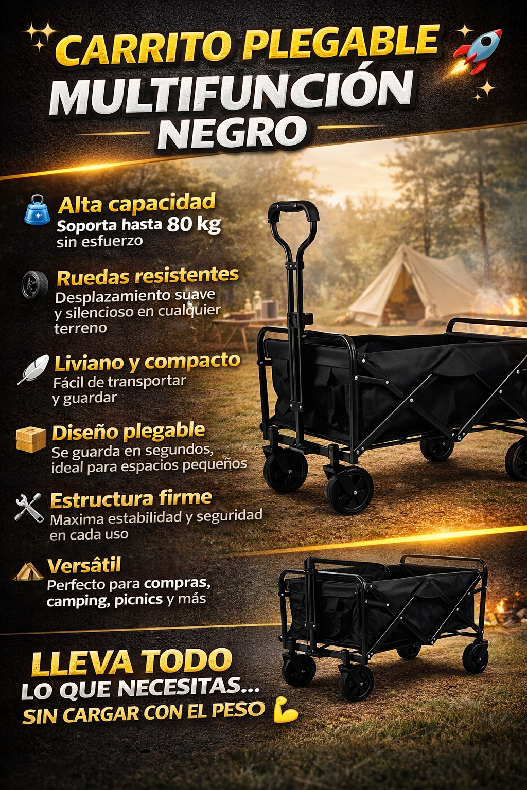Carrito Para Compras Y Camping Plegable