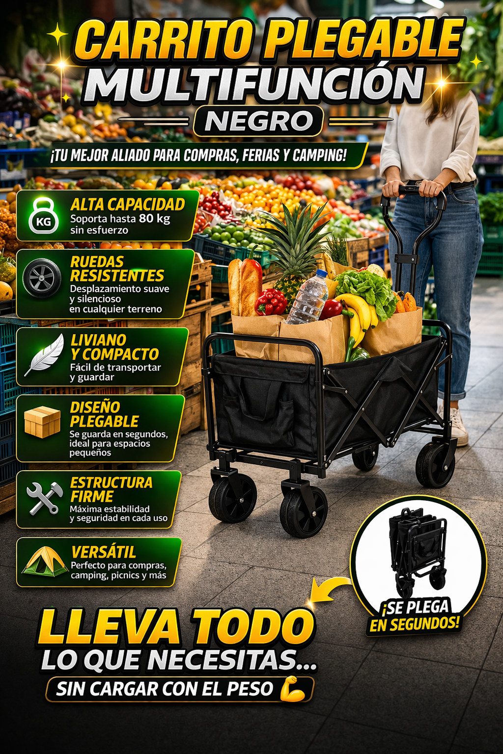 Carrito Para Compras Y Camping Plegable